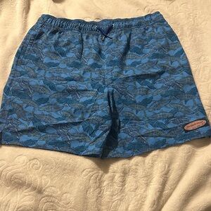 Vineyard Vines Blue Tuna Palm Leaf Pattern Swim Trunks Sz XL 18 NWOT